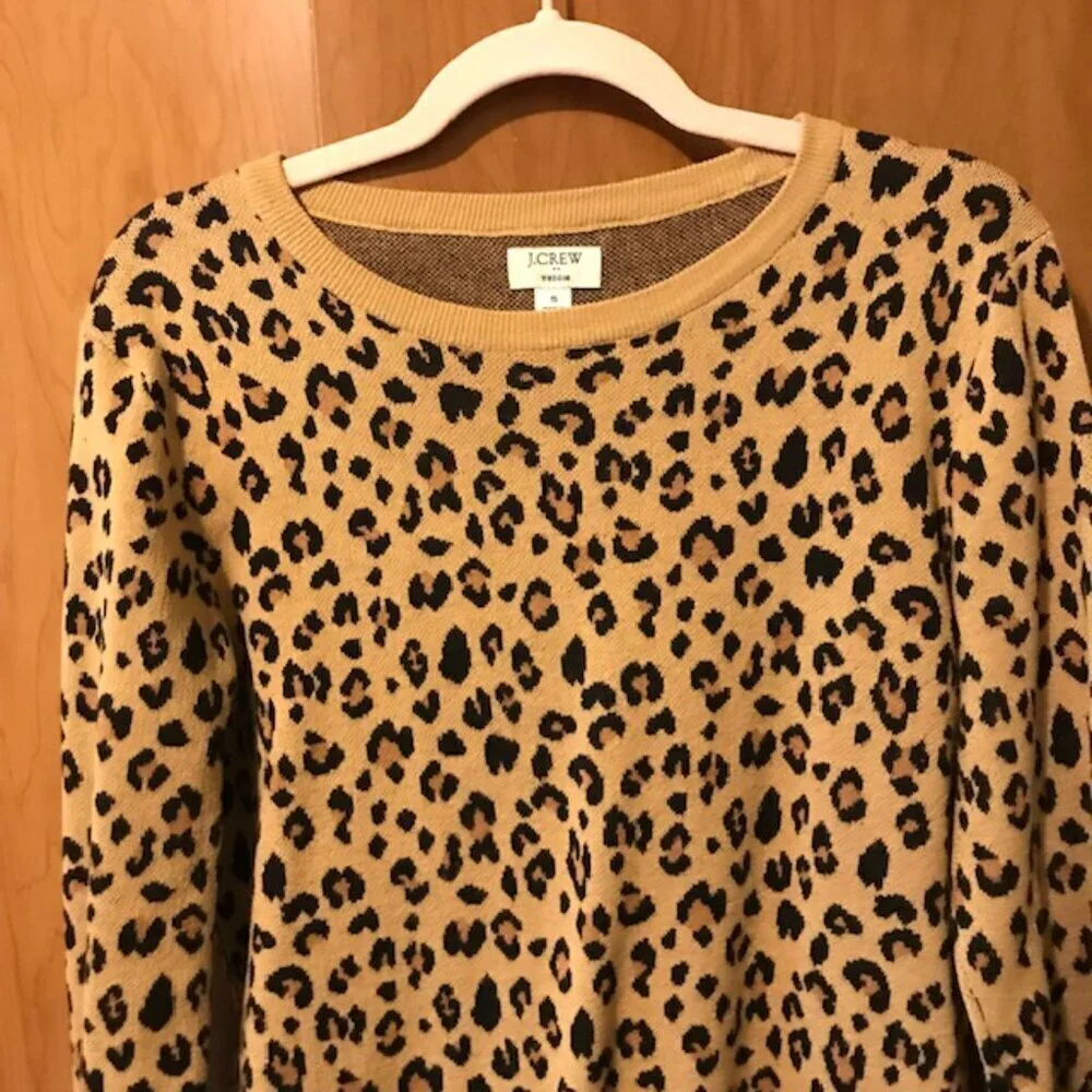 J. Crew Women's Leopard jacquard pullover sweater Khaki/Black Size XS